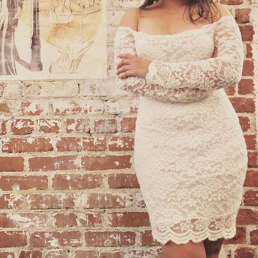 Off the shoulder white lace dress